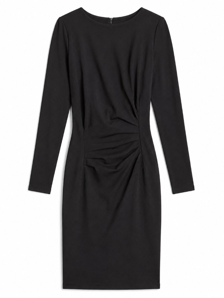 Preston & York Black Ruched Long Sleeve Sheath Dress Size 12 Nwt